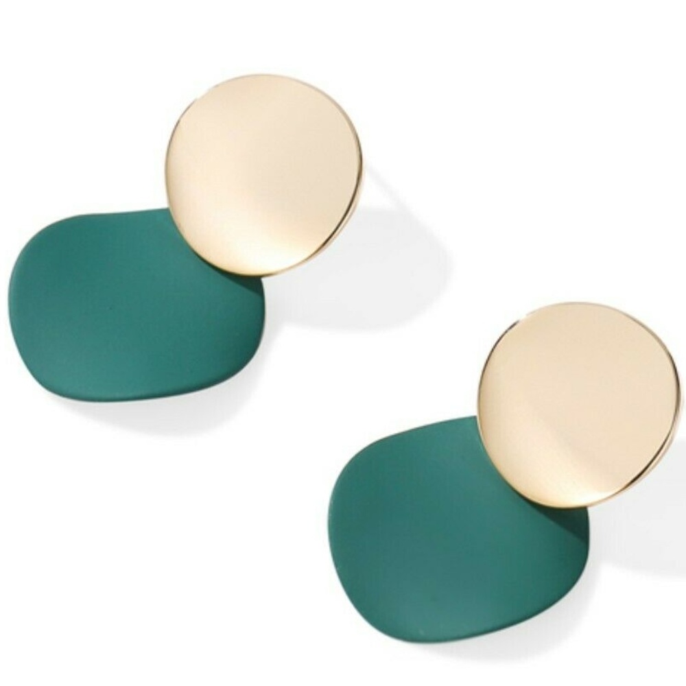 Dangle Stub Earrings Long Disc Double Coin